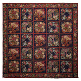 Square Navy, Rust, Orange Color Hand Woven Aubusson Needlepoint Wool Traditional Oriental Rug